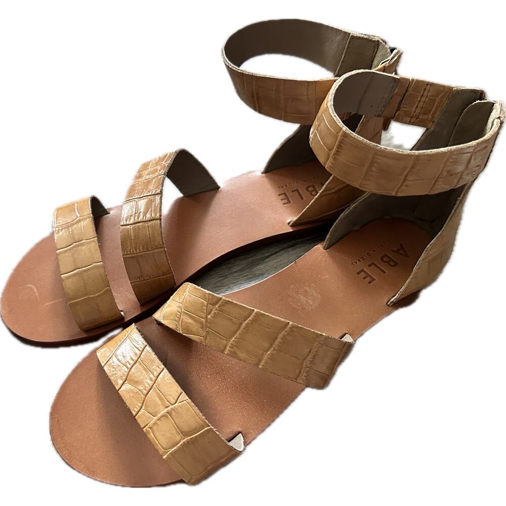 Able Local + Global Brown Elisa Ankle Strap Sandals Size 7.5